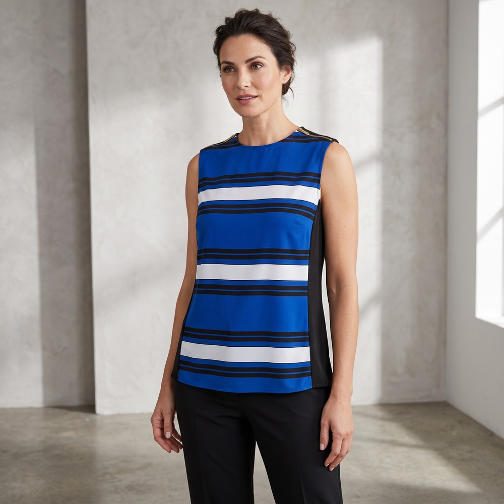 Worthington Colorblock Striped Cobalt Blue Top Zip Accent Office Siren Mod XL